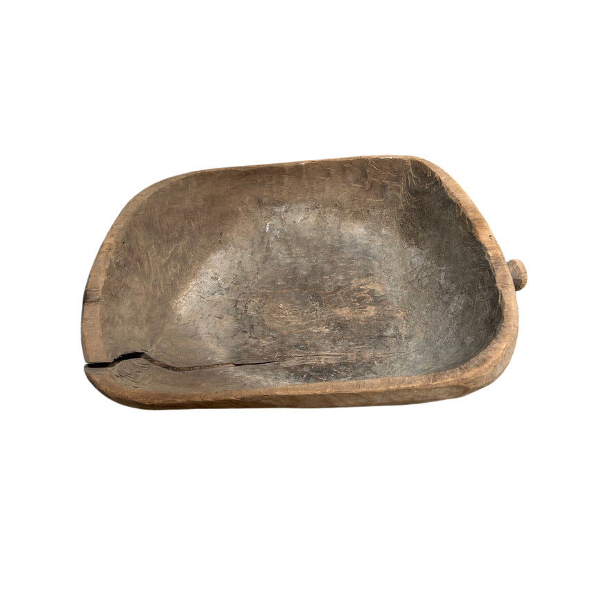 VINTAGE WOODEN BOWL WITH HANDLE