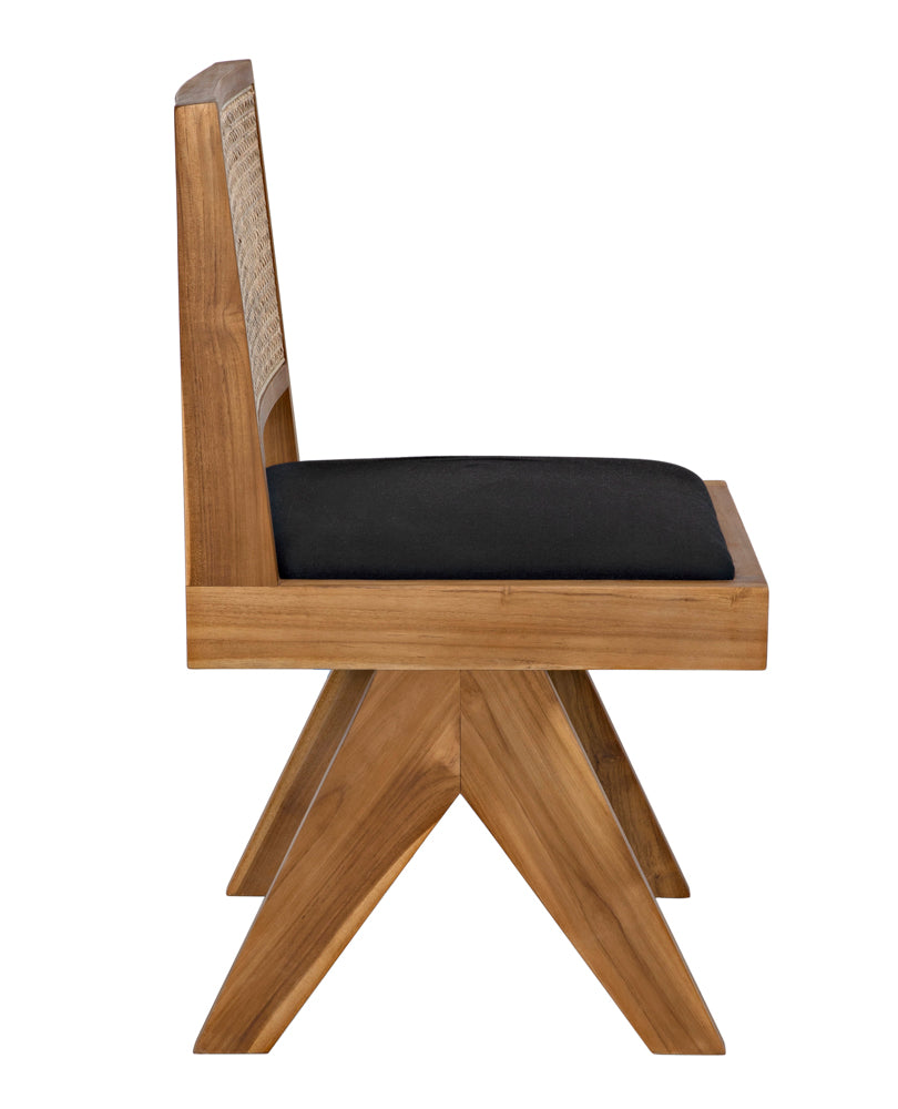 The Contucius Chair, Teak features a black cushion.