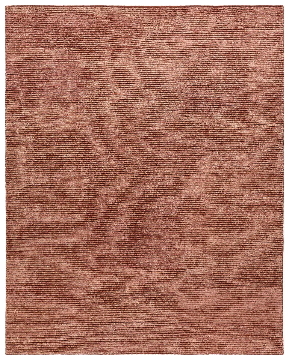 The Amber Brown Fringe Wool Rug (8 x 10) is a square, flat-woven rug in earthy red tones with subtle texture and slight shade variation, crafted from 100% wool for lasting quality.