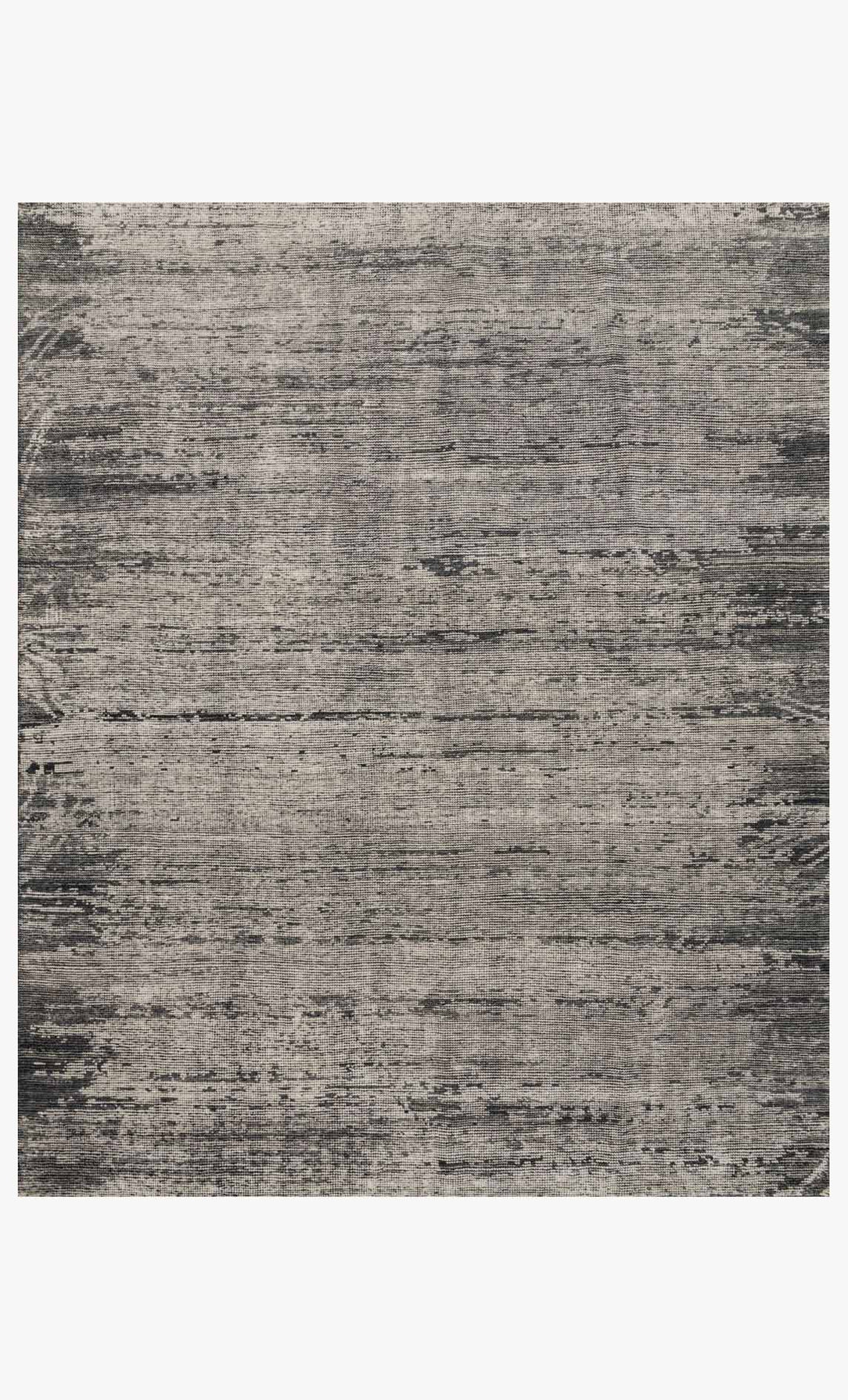 The Faded Multi Color Rug 8x10 is a rectangular, hand-knotted area rug with a textured, distressed gray and black pattern featuring horizontal lines and a worn look.