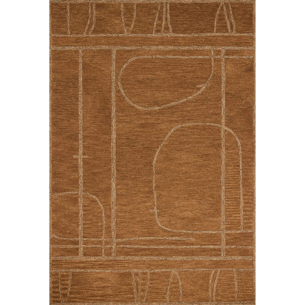 Burnt Orange Patterned Rug featuring abstract, raised line patterns that form a mix of geometric and organic shapes for a modern, textured look. Measuring 5' x 7'6", this rug serves as an ideal statement piece for your space.