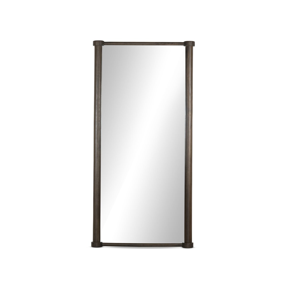 The Decou Floor Mirror is a tall, rectangular mirror with a dark Umber Mango wood frame and rounded vertical corner posts, measuring 82.25" high, shown against a white background.