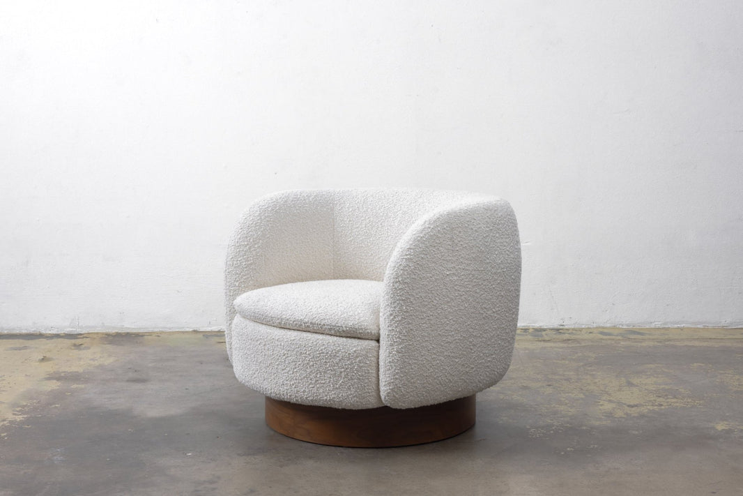 White Boucle Swivel Chair