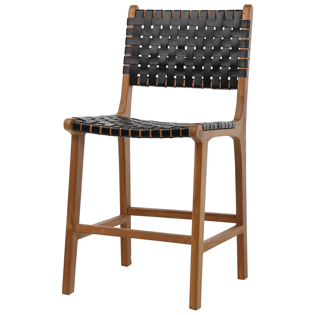 Leather & Teak Wood Counter Stool