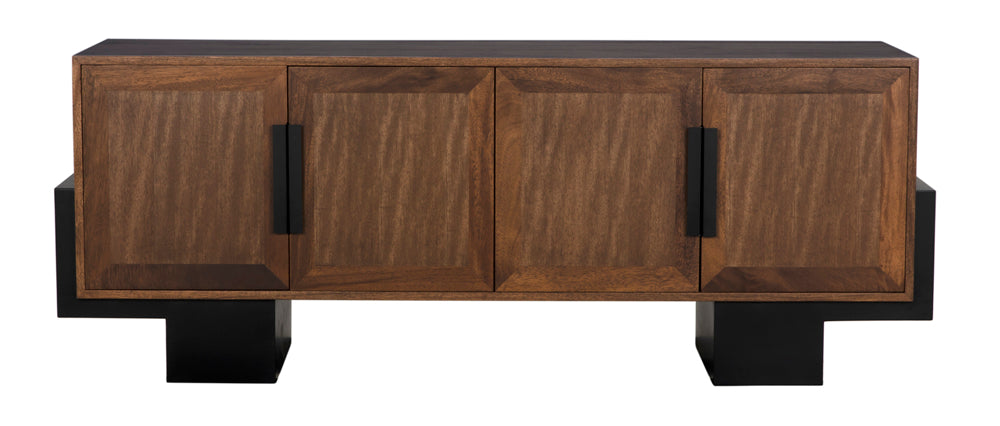 The Phoenix Sideboard features four rectangular doors, sleek black handles, and sturdy block legs—an ideal choice to elevate any modern space.