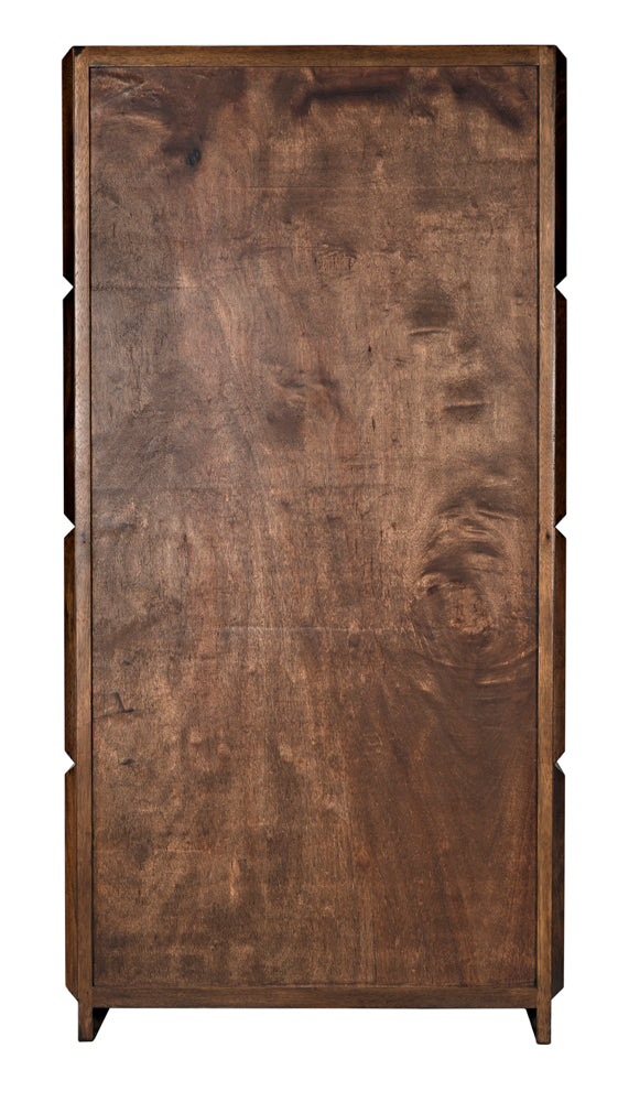 The Collins Hutch, Dark Walnut, is a large rectangular cabinet featuring a smooth, rich brown finish and natural wood grain. Its closed doors have no visible handles or decorations for a sleek look.