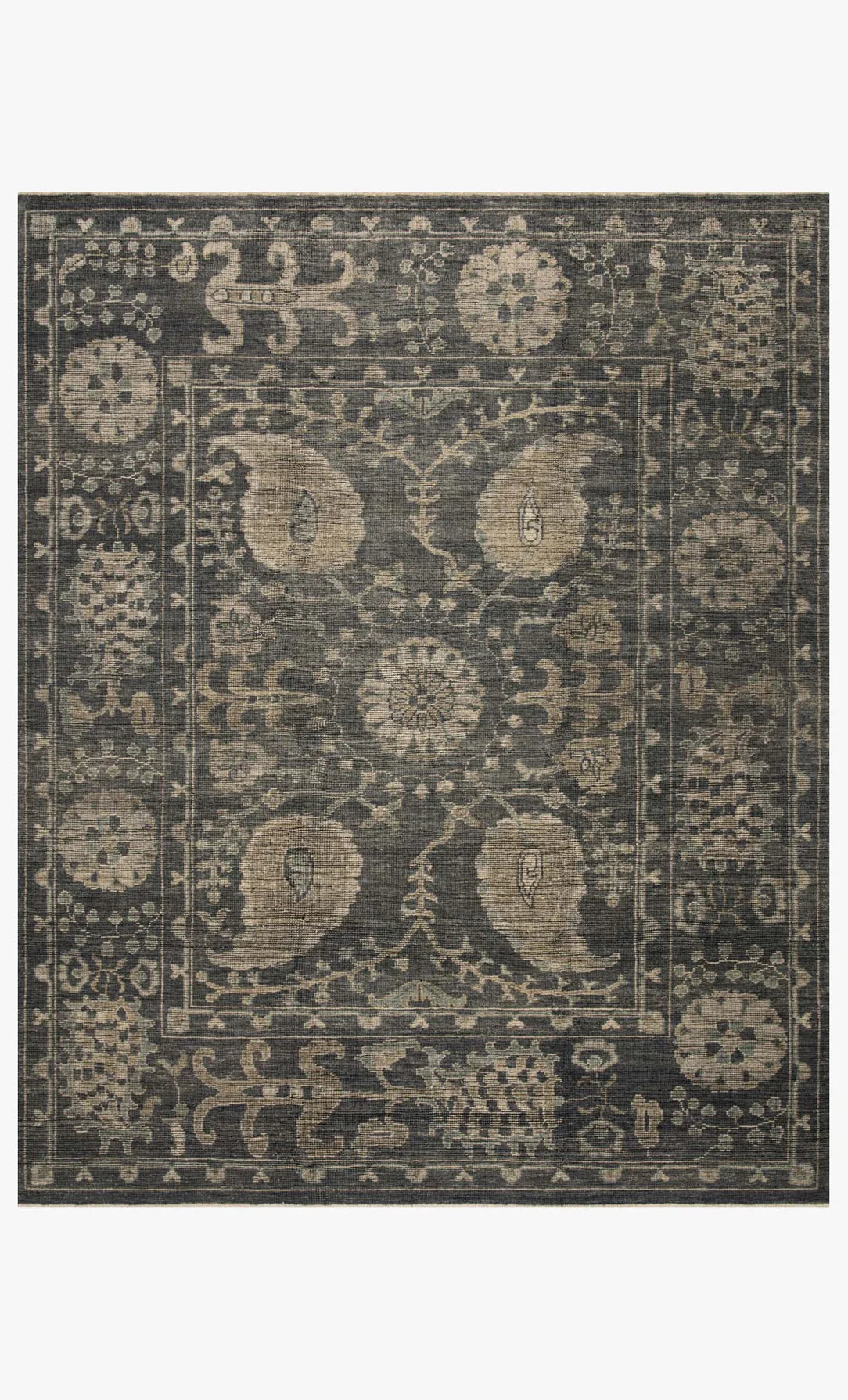 A close-up of the Heirloom Rug Collection 8 x 10 highlights its hand-knotted wool construction, detailed texture, and plush pile height.