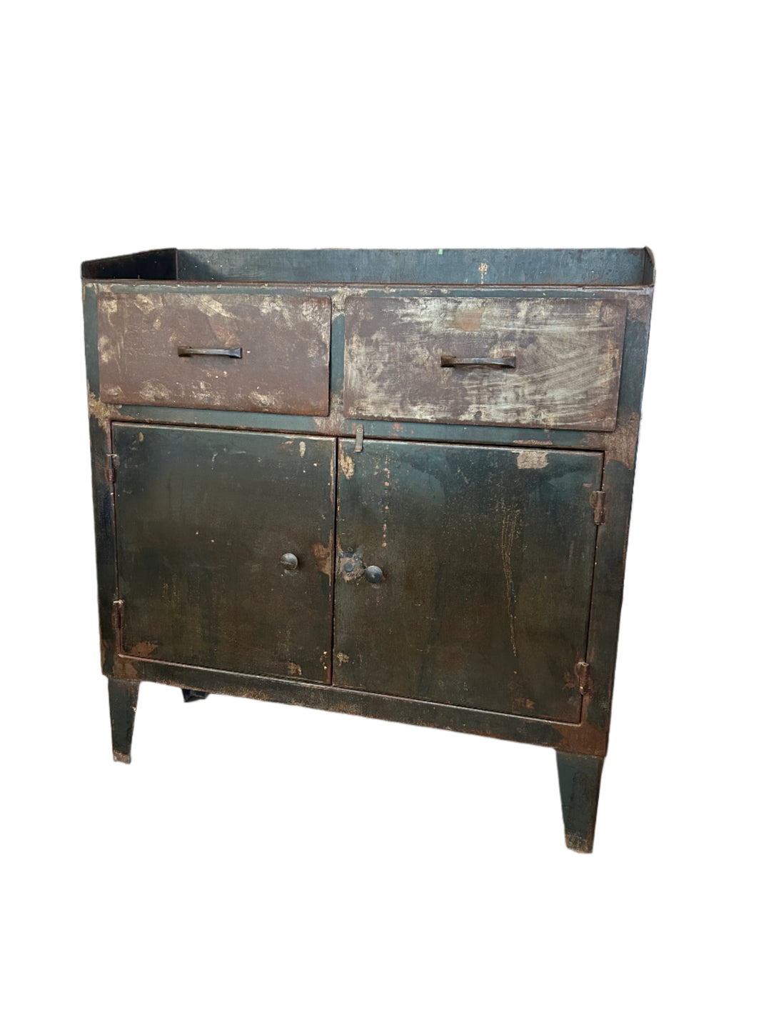 Early 20th Century Industrial Metal Hutch with Patina