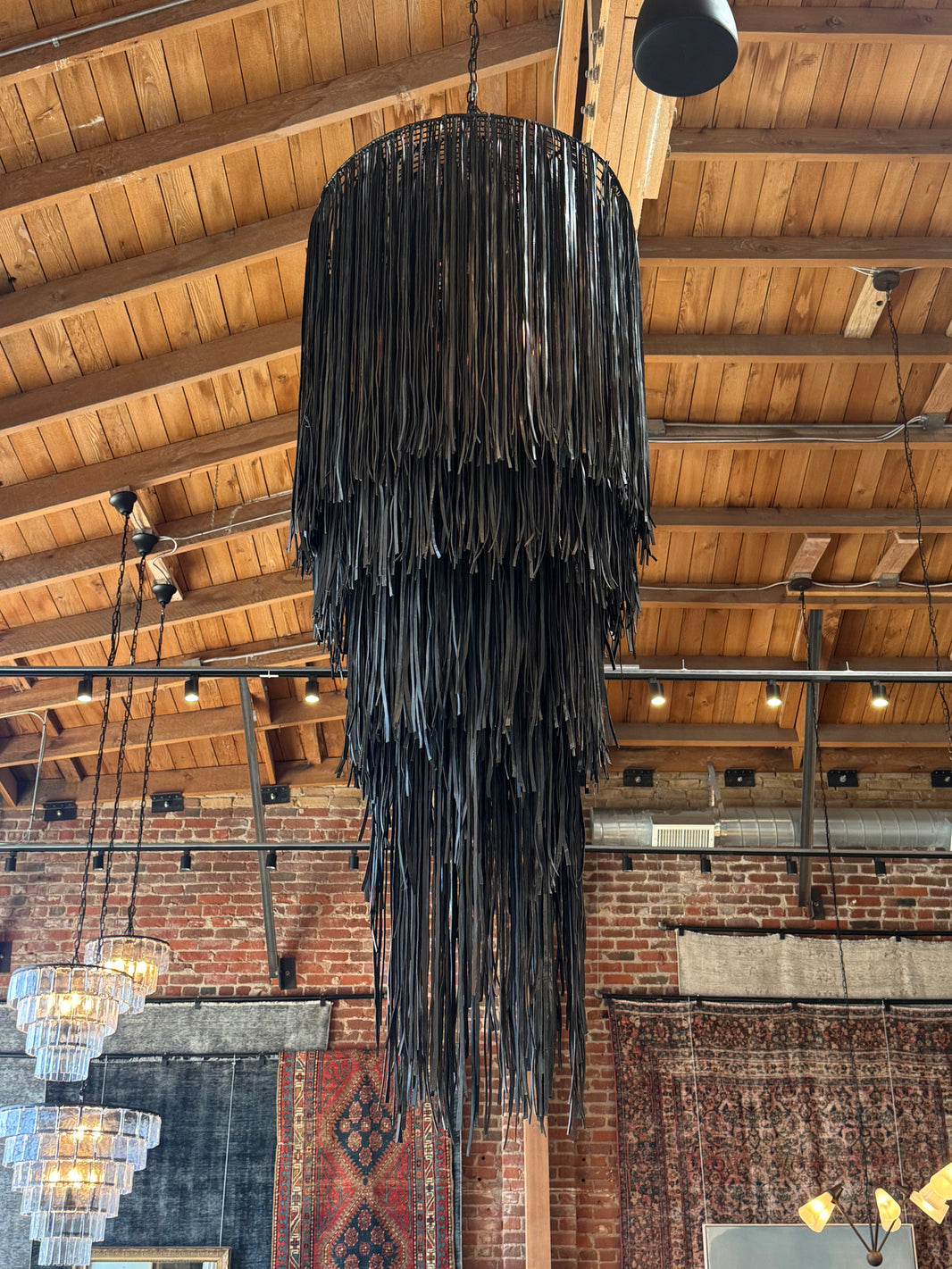 Black Leather Fringe Chandelier