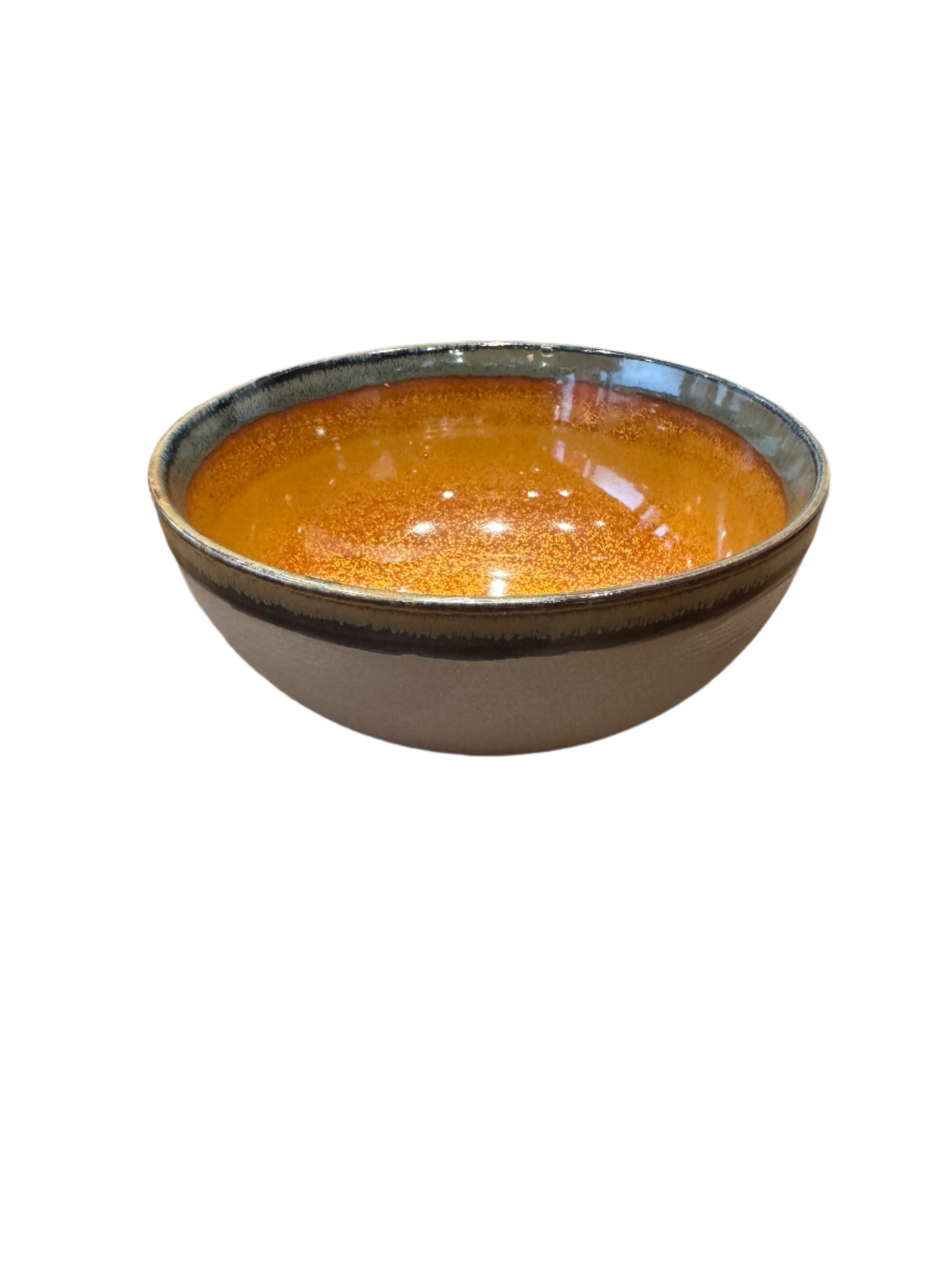 The Ceramic Glaze Bowl is a 7-inch serving bowl featuring a brownish-orange glazed interior and matte gray exterior, displayed against a white background.