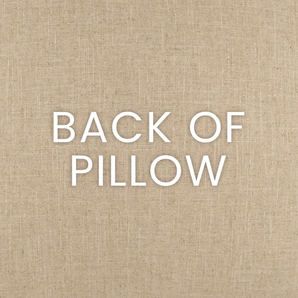 Centered on a beige, linen-textured fabric background, the text reading BACK OF PILLOW is part of the Wrangler Pillows collection, thoughtfully designed to pair with a Feather Down Insert for enhanced comfort and style.
