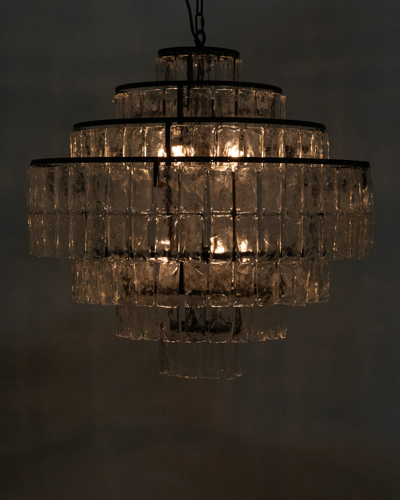 Glass Paillettes and Black Iron Chandelier