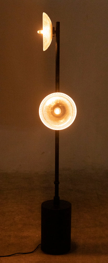 industrial Steel and Handblown Glass Floor Lamp