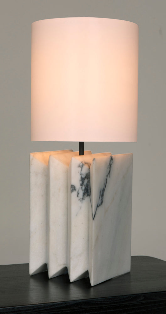White Marble Lamp with Silk Shade