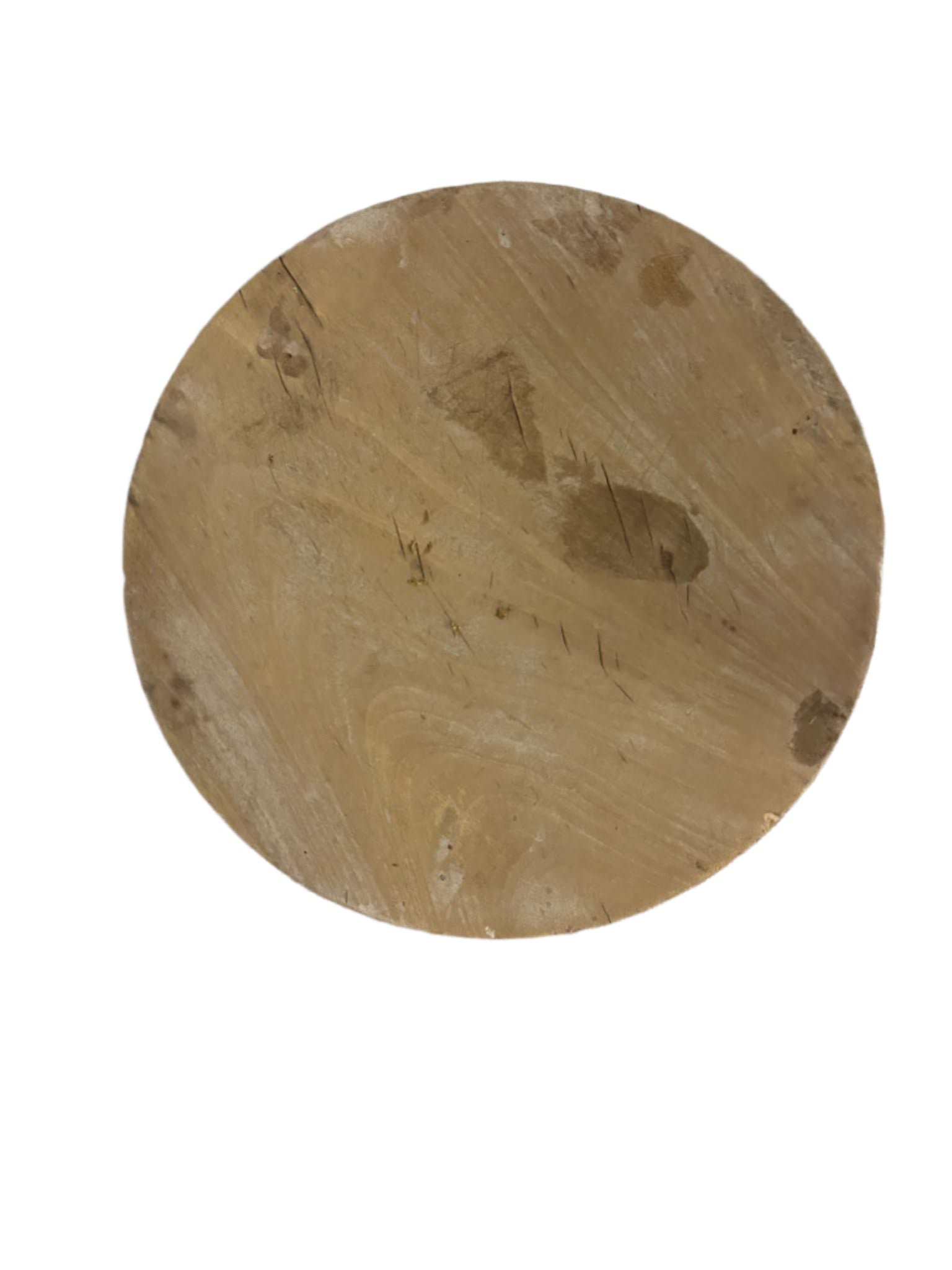 The Natural Wood Riser is a round, flat, light brown wooden board with visible grain patterns and a 10-inch diameter, showing some scratches. It is displayed against a plain white background.