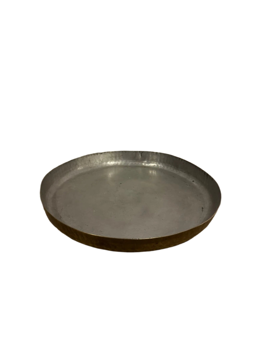 The Vintage Metal Two-Tone Tray, featuring a round, flat design with gently raised edges, is displayed against a plain white background.