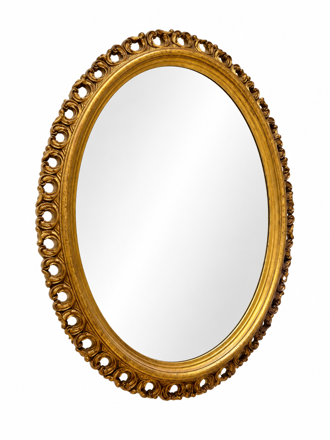 Oval Gilt Frame Wall Mirror featuring an ornate, gilded, scalloped design in a 20x24 frame.