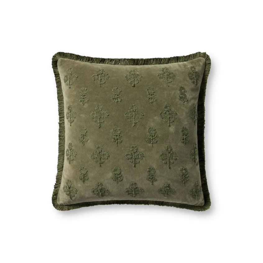 Embroidered Velvet Throw Pillow - Green