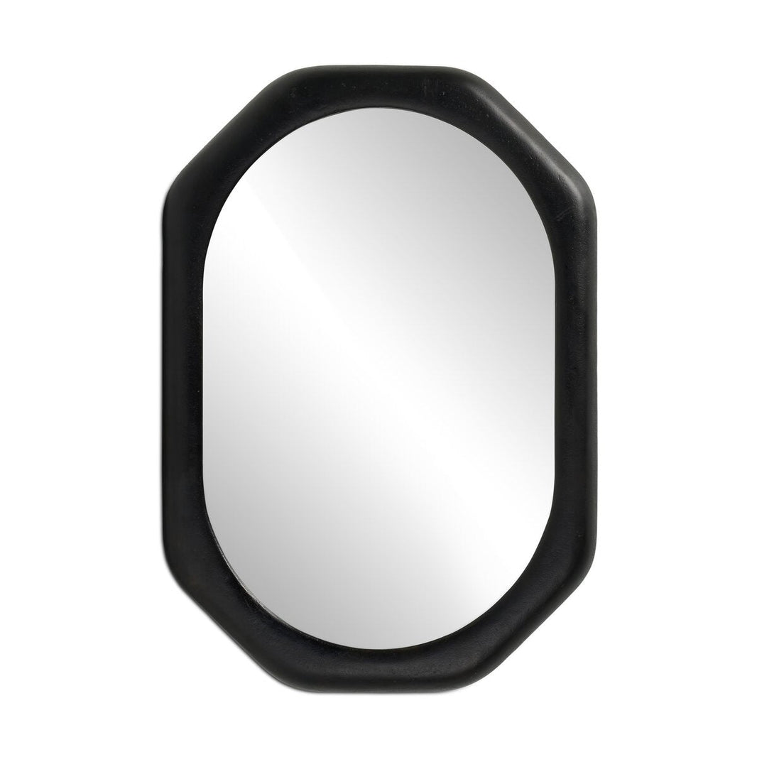 The Brystol Wall Mirror features an oval center with a thick, black antique octagonal frame and overall height of 36", shown against a white background.