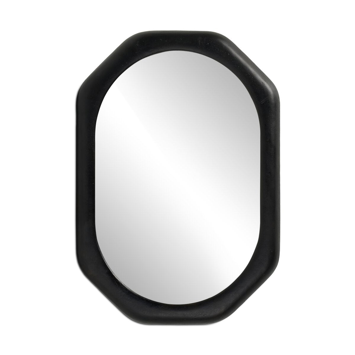 The Brystol Wall Mirror features an oval center with a thick, black antique octagonal frame and overall height of 36", shown against a white background.