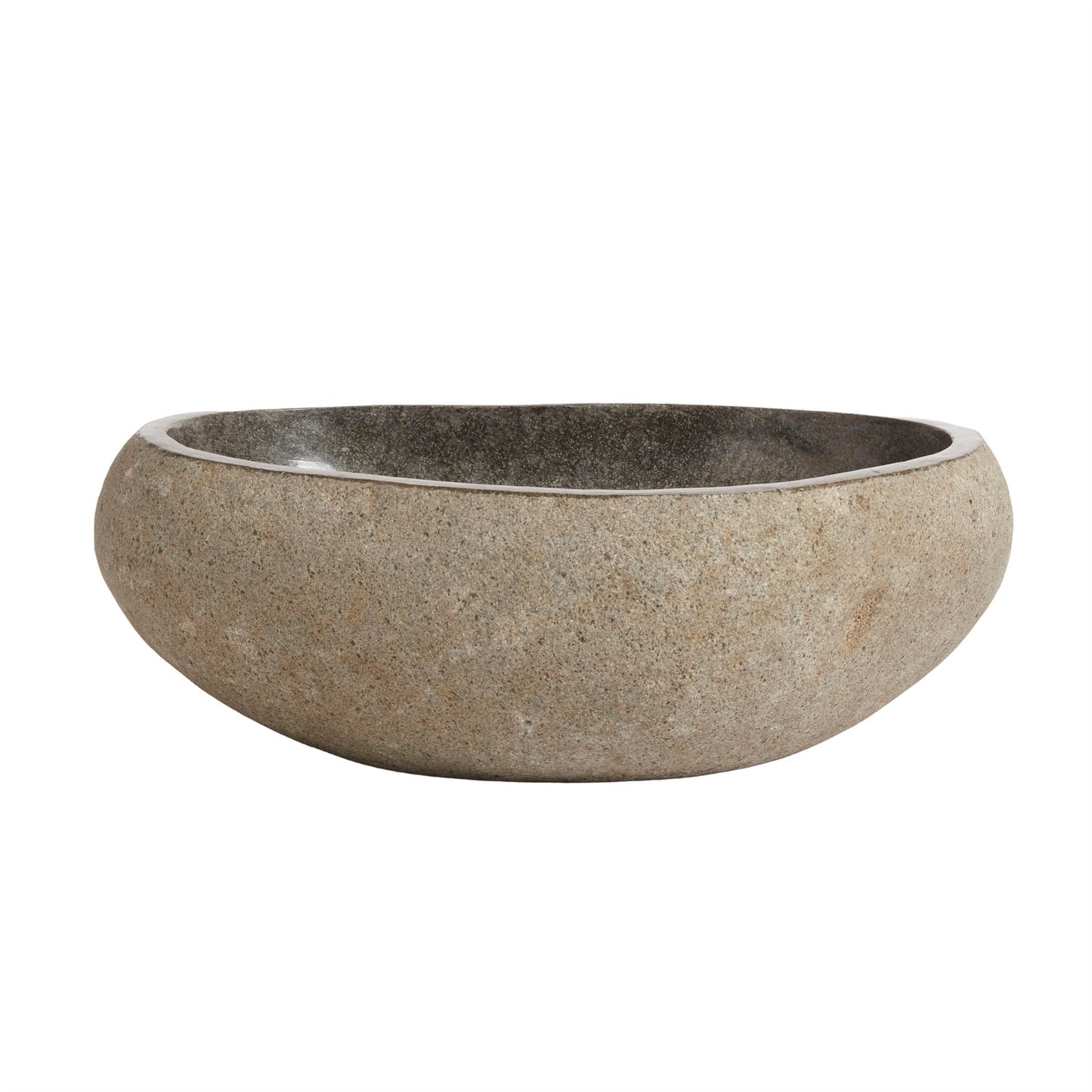The Organic Riverstone Bowl features a round, shallow design with smooth edges and a natural beige-gray textured surface—ideal for bringing organic elegance to your home decor.