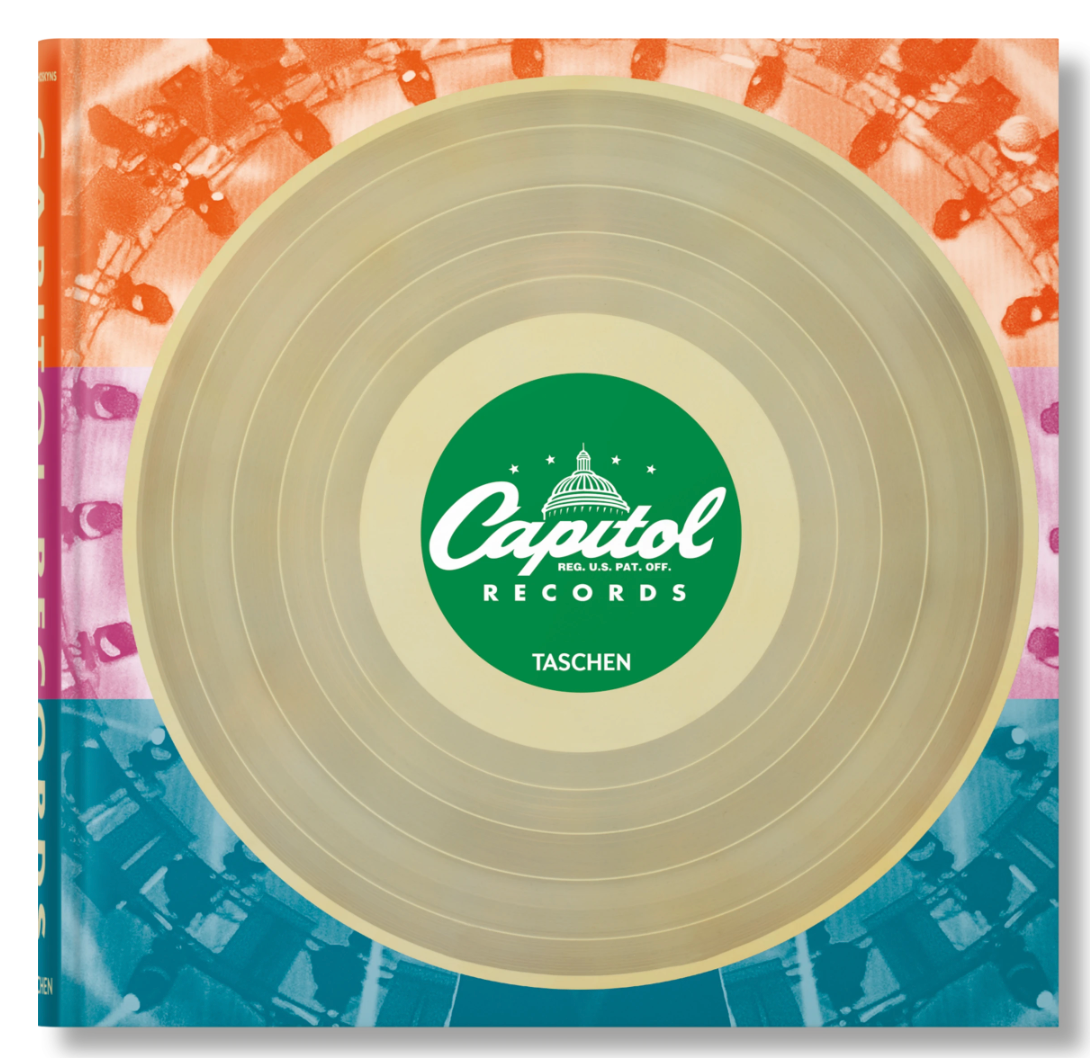 The "Capitol Records" book features a vibrant cover with a gold vinyl record and celebrates the photographic history of Capitol Records and its legendary artists, including the Beatles.