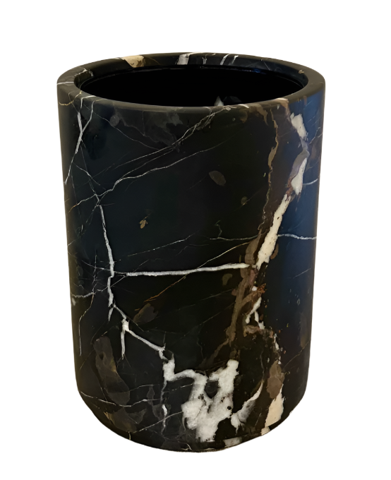 Stone Waste Bin & Liner - Black/Gold
