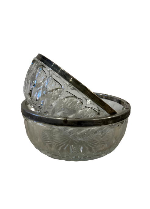 Vintage Crystal Metal Rim Bowl