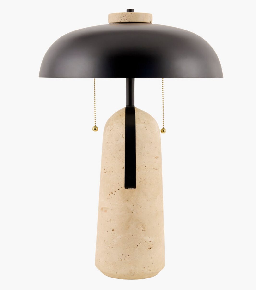 Travertine & Metal Dome Table Lamp