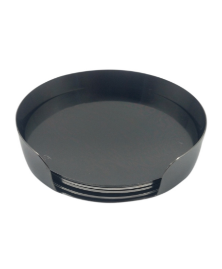 Round Nickel Coasters in Holder (Set of 4)