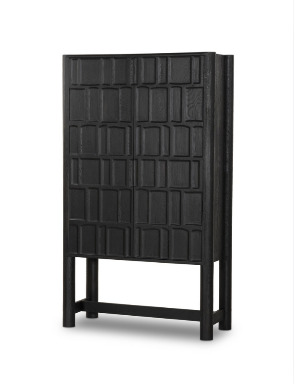 Carved Geometric Cabinet - Black Oak
