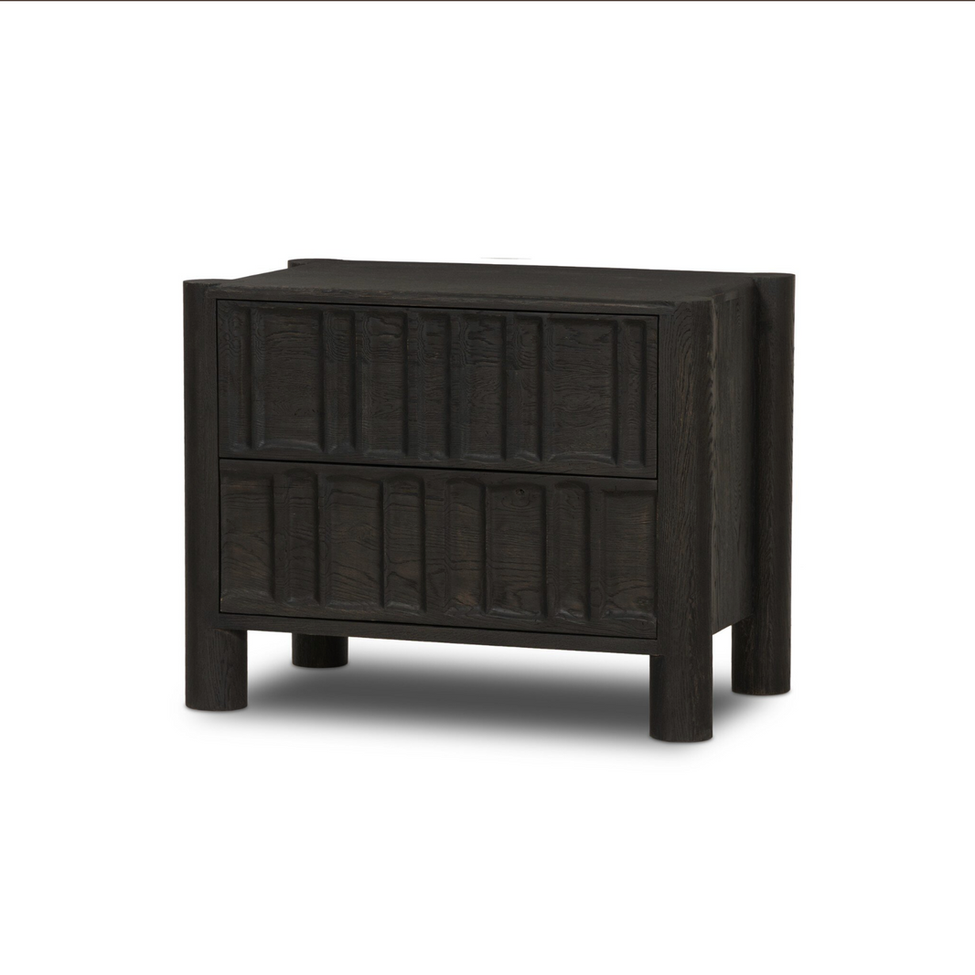 Carved Geometric Nightstand - Black Oak