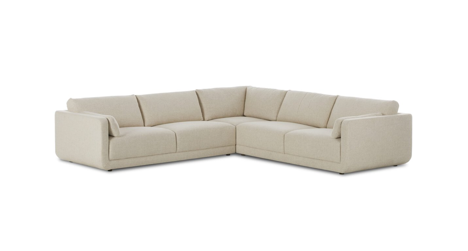 The Modular 3-Piece Sectional features an L-shaped design with clean lines, plush cushions, and cream basketweave upholstery, displayed against a plain white background.