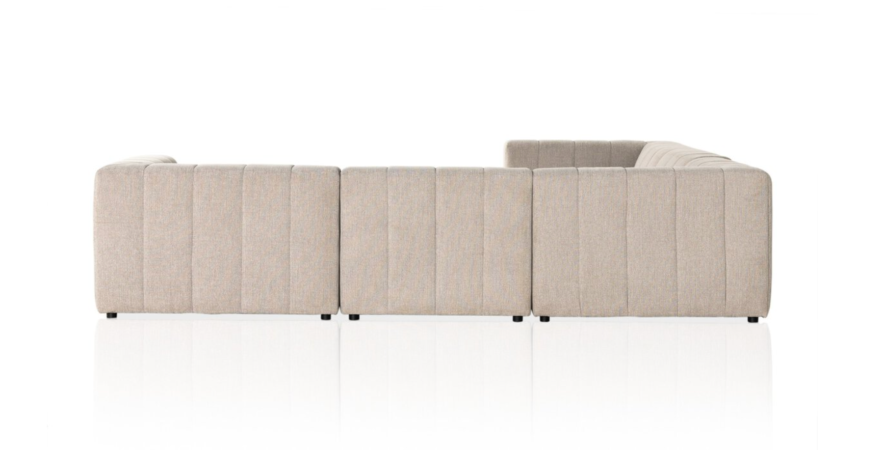 The Langham Channeled 5-Piece Sectional is a beige, modern Italian sofa with vertical stitching in performance fabric, shown from the back on a white background.