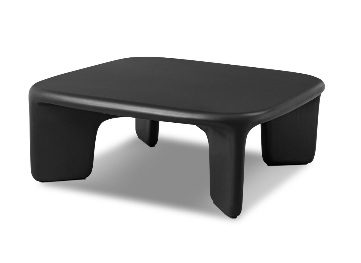 Dante Coffee Table in black, featuring a low, square, sculpted design with rounded corners and thick, integrated legs.