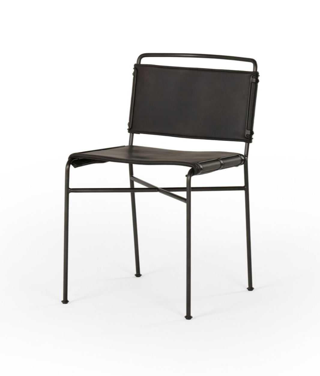 Distressed Leather Dining Chair - Black