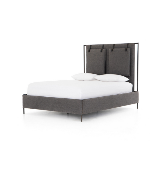 Iron Frame and Upholstered Bed - Grey