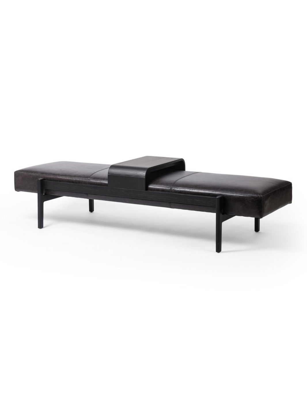 Black Leather Bench with Tray