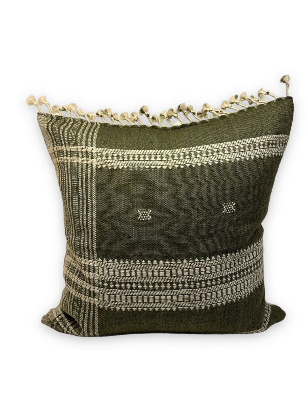 20" Green Embroidered Tassel Pillow