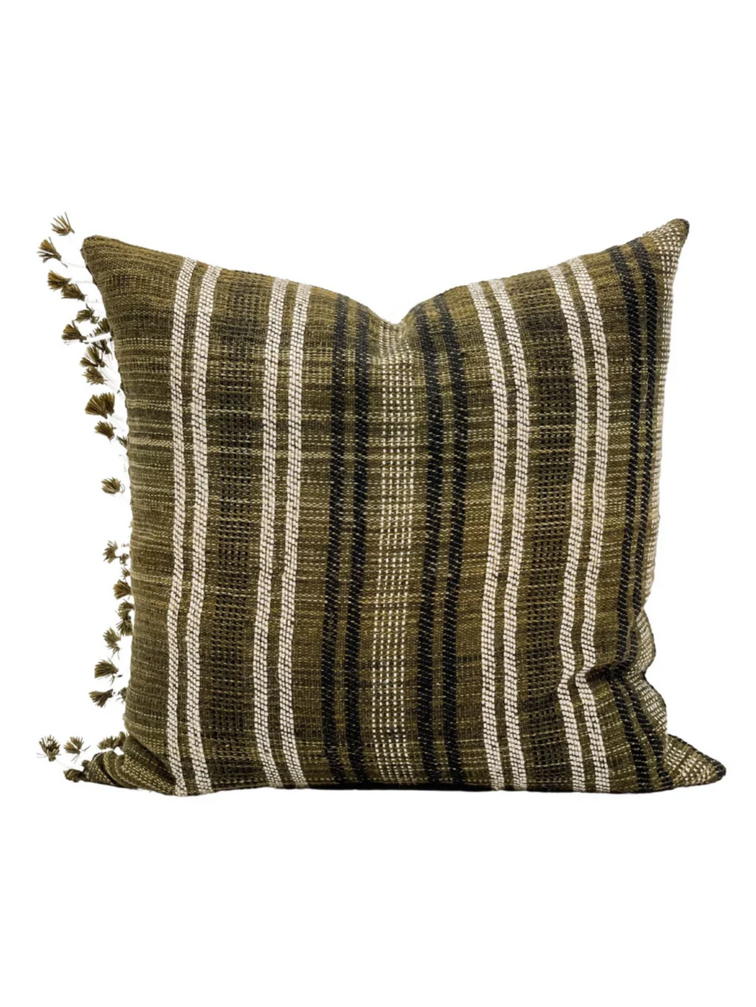 18" Green Stripe Tassel Pillow