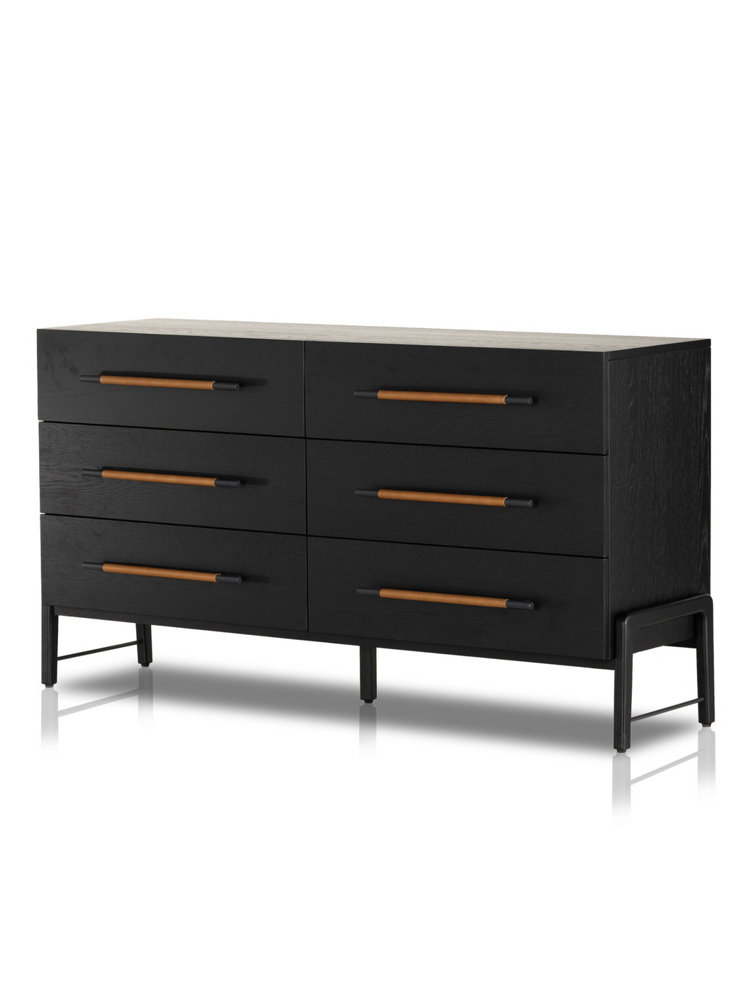 Ebony Oak 6-Drawer Dresser - Black