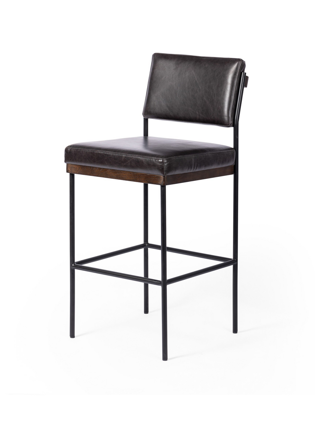 Armless Leather Bar Stool - Black