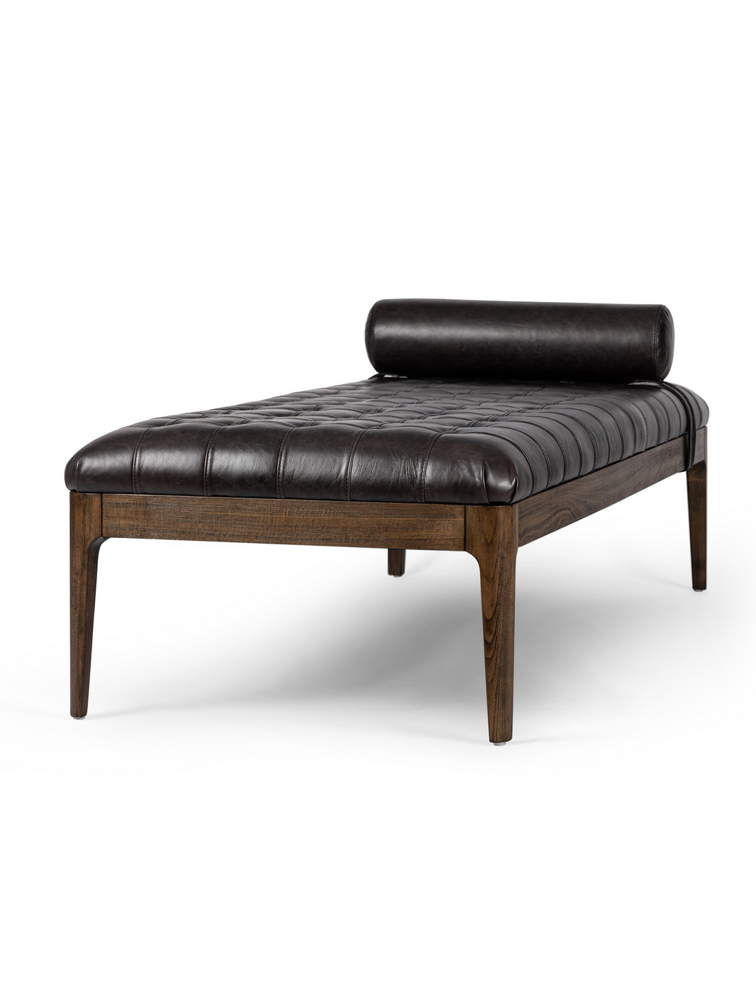 Tufted Leather Bolster Chaise - Black