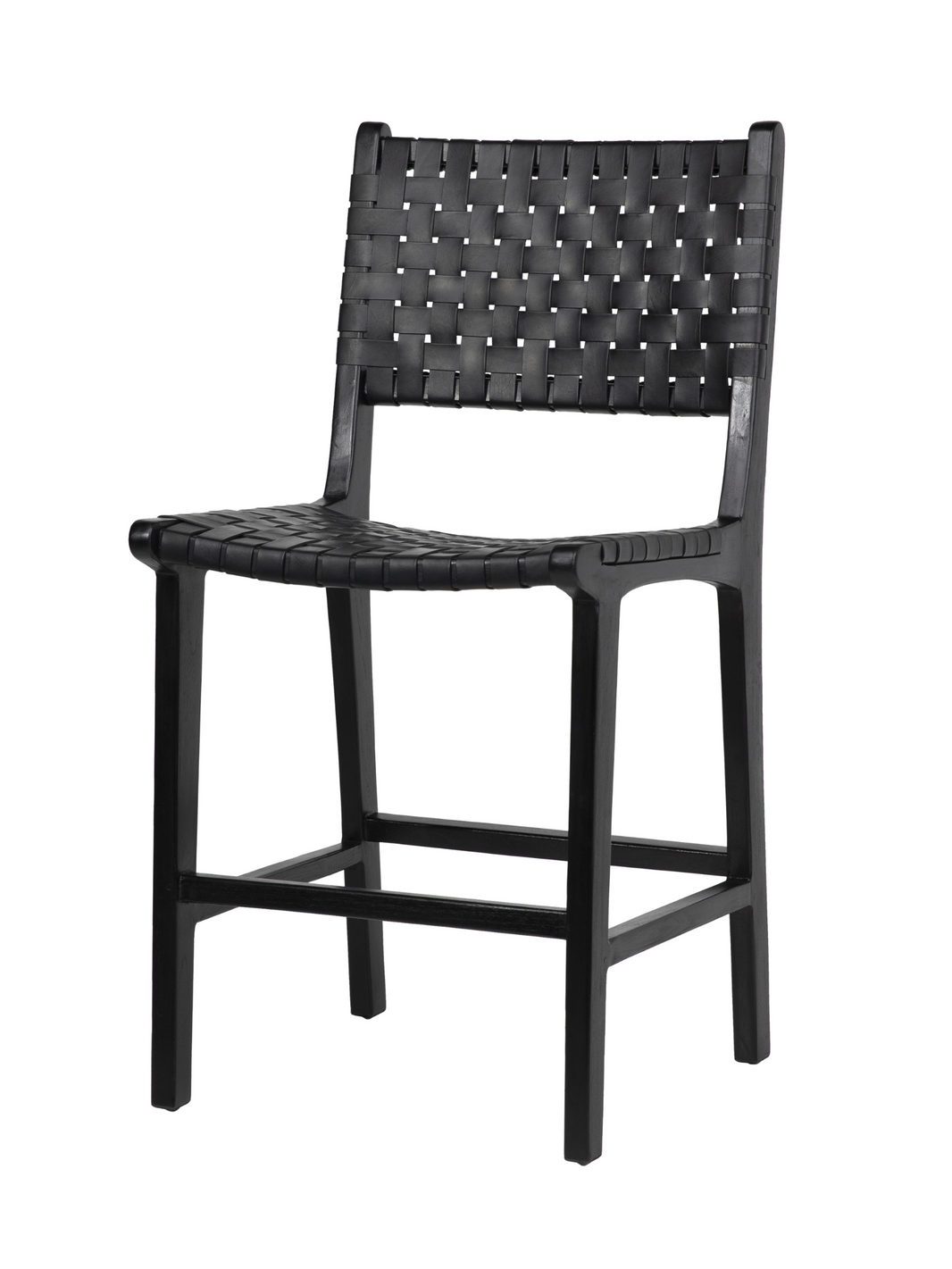 Black Leather & Wood Counter Stools