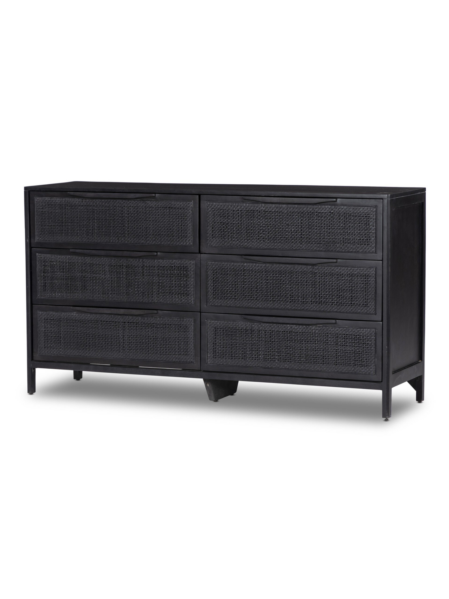 6-Drawer Black Cane Dresser