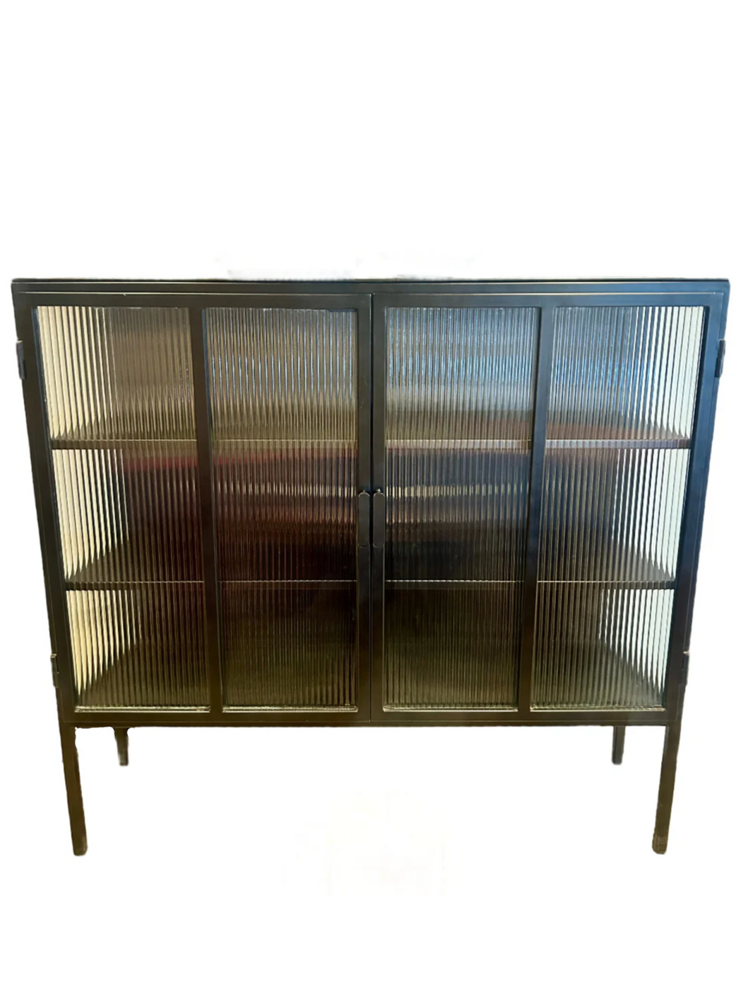 Vintage 2-Door Fluted Glass Cabinet