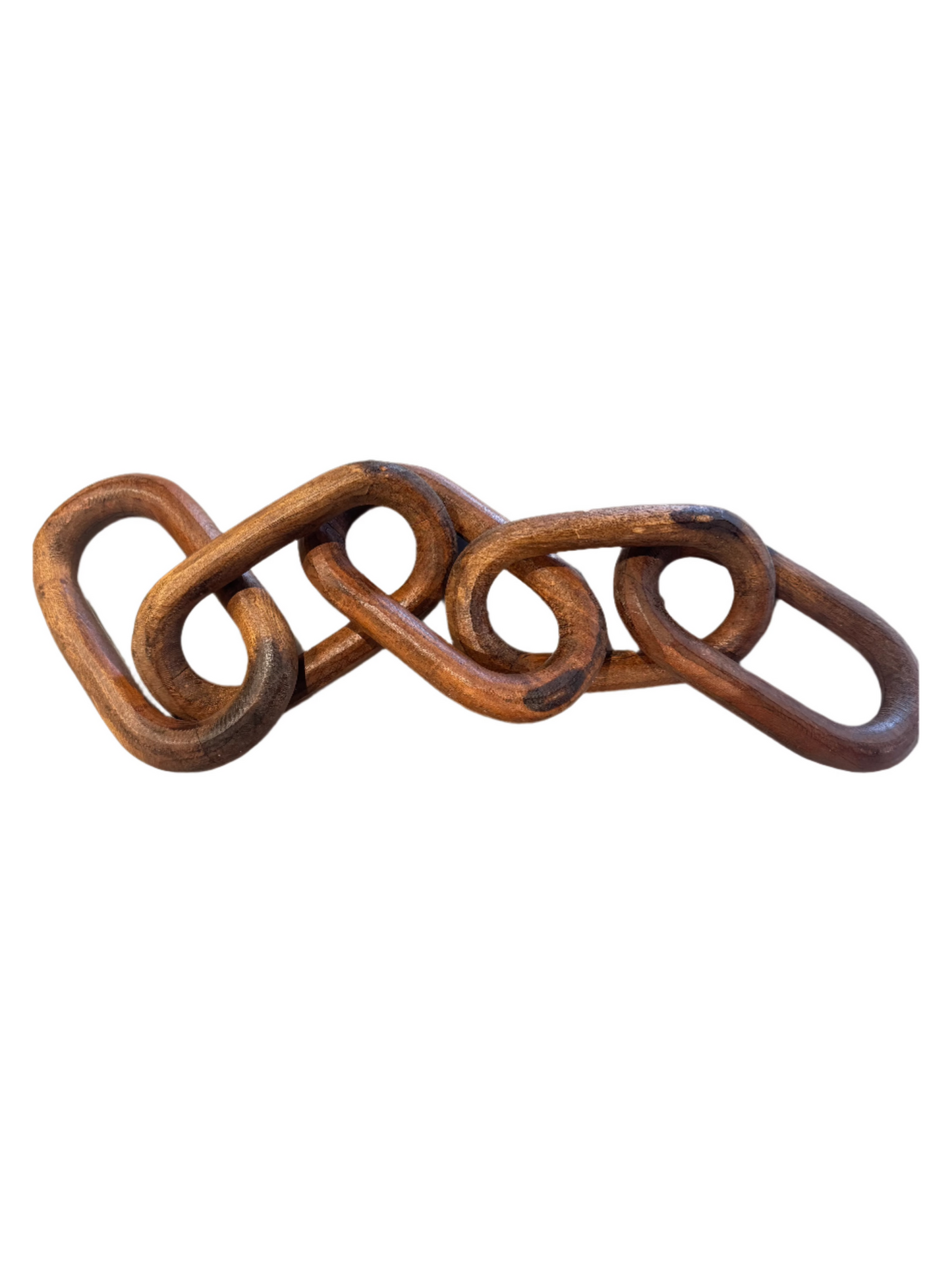 The Decorative Wood Chain features five smoothly carved, interlocking wooden links and is displayed on a white background.