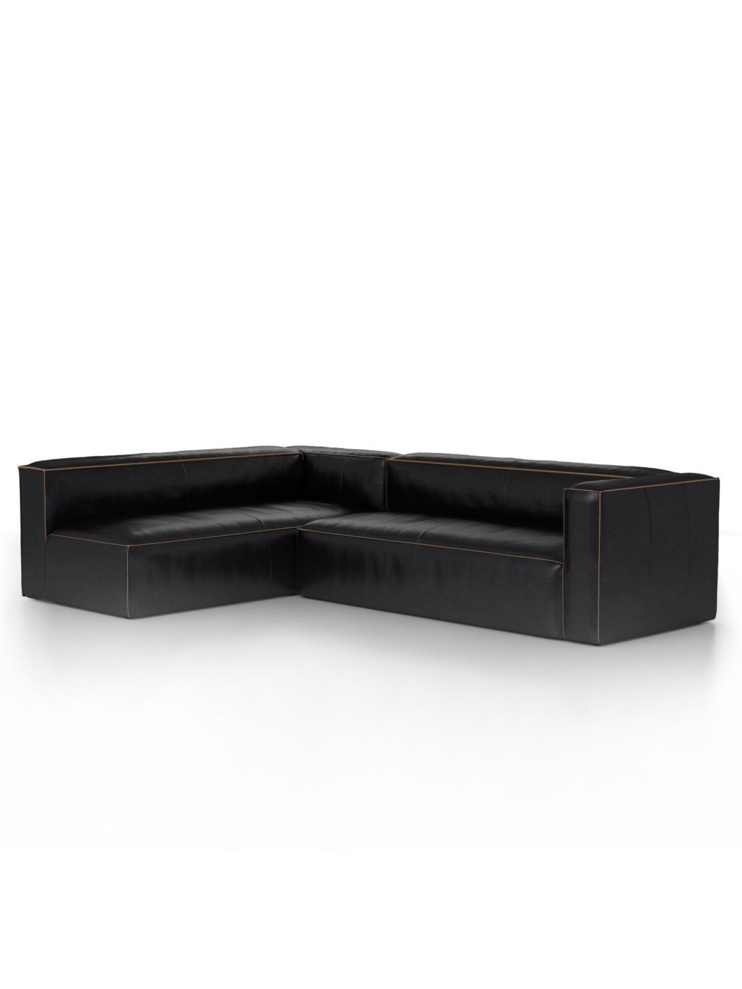 Black Leather Sectional With Contrast Stitching