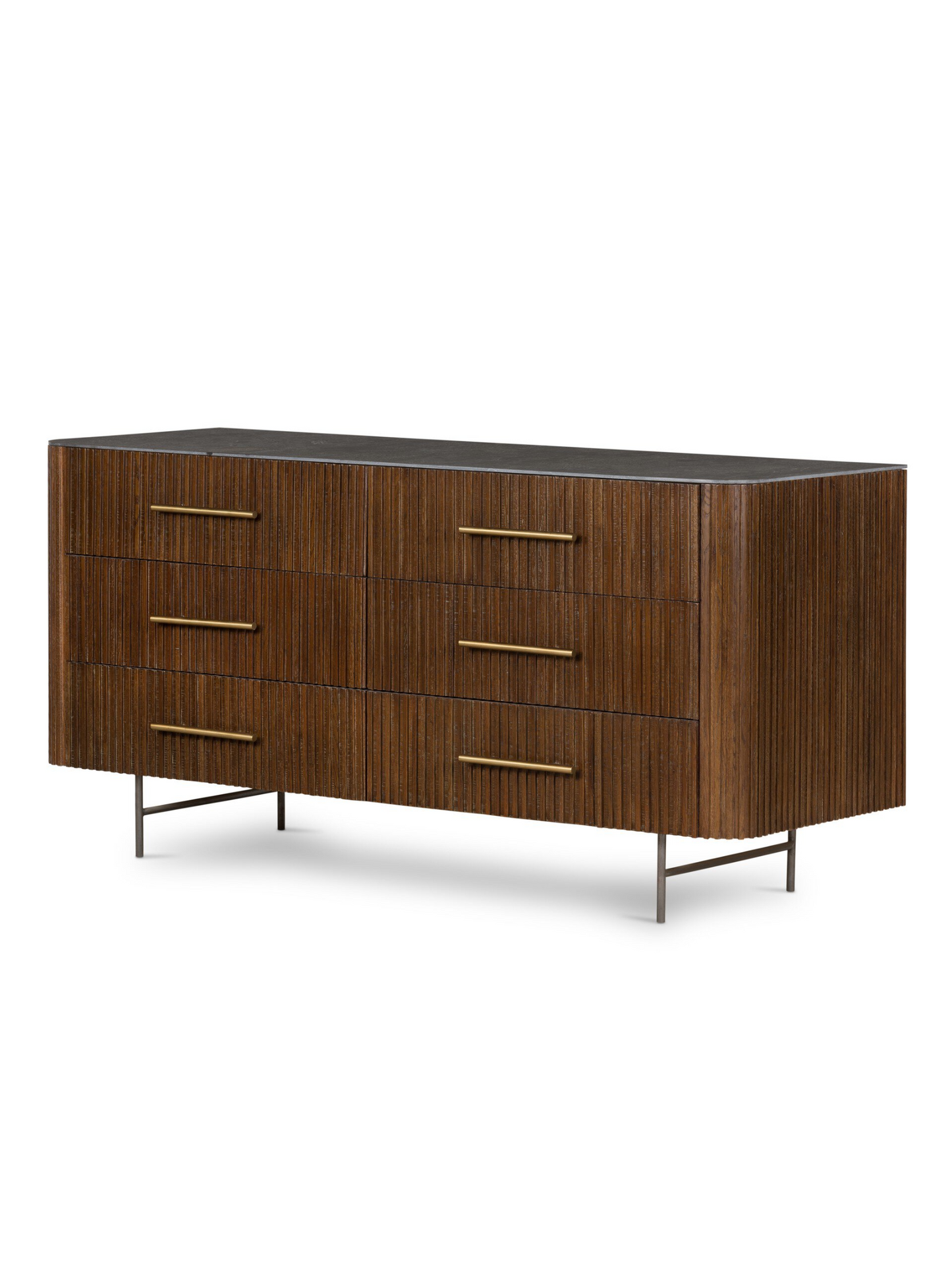 6-Drawer Oak & Stone Top Dresser
