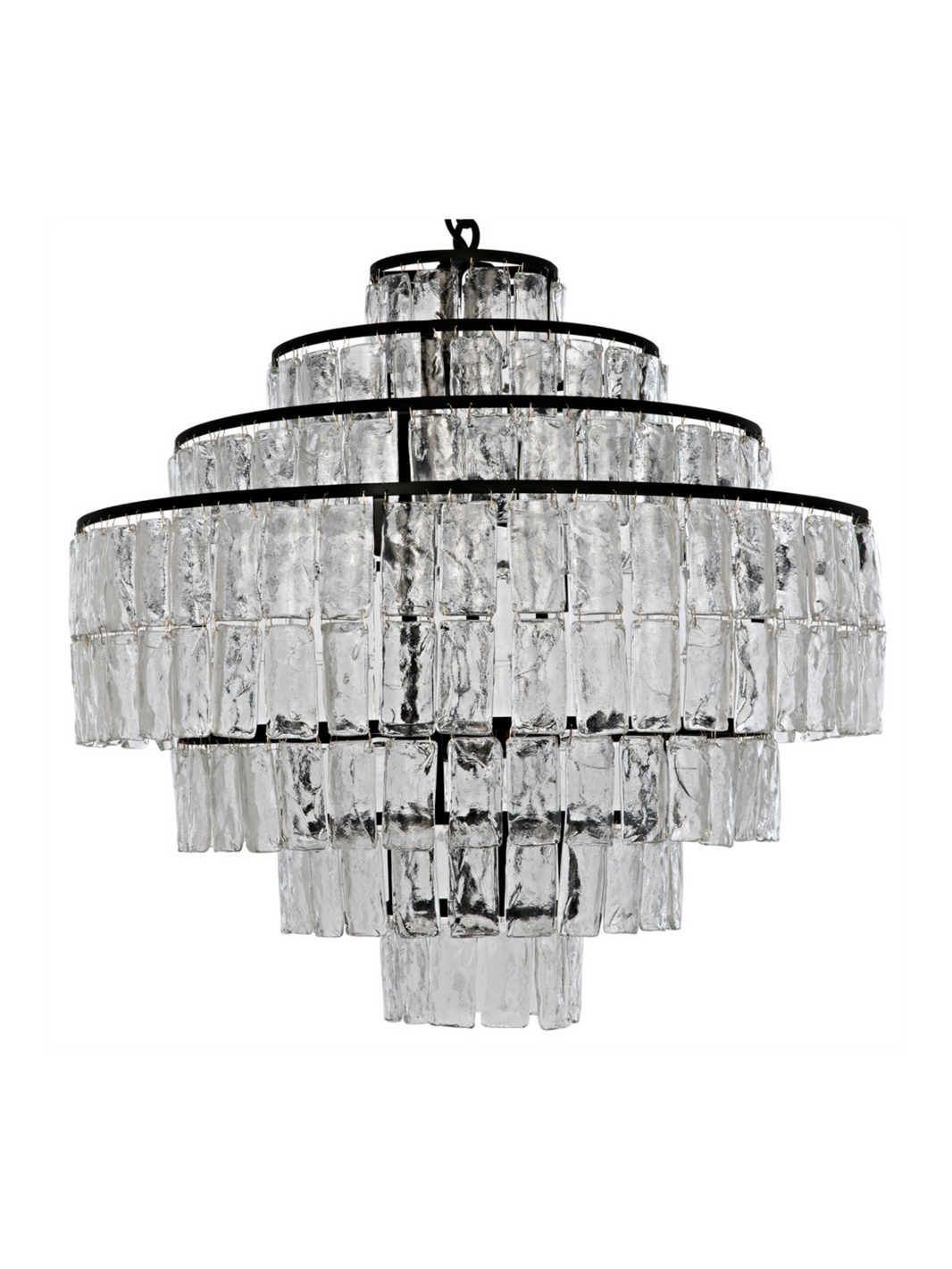 Glass Paillettes and Black Iron Chandelier